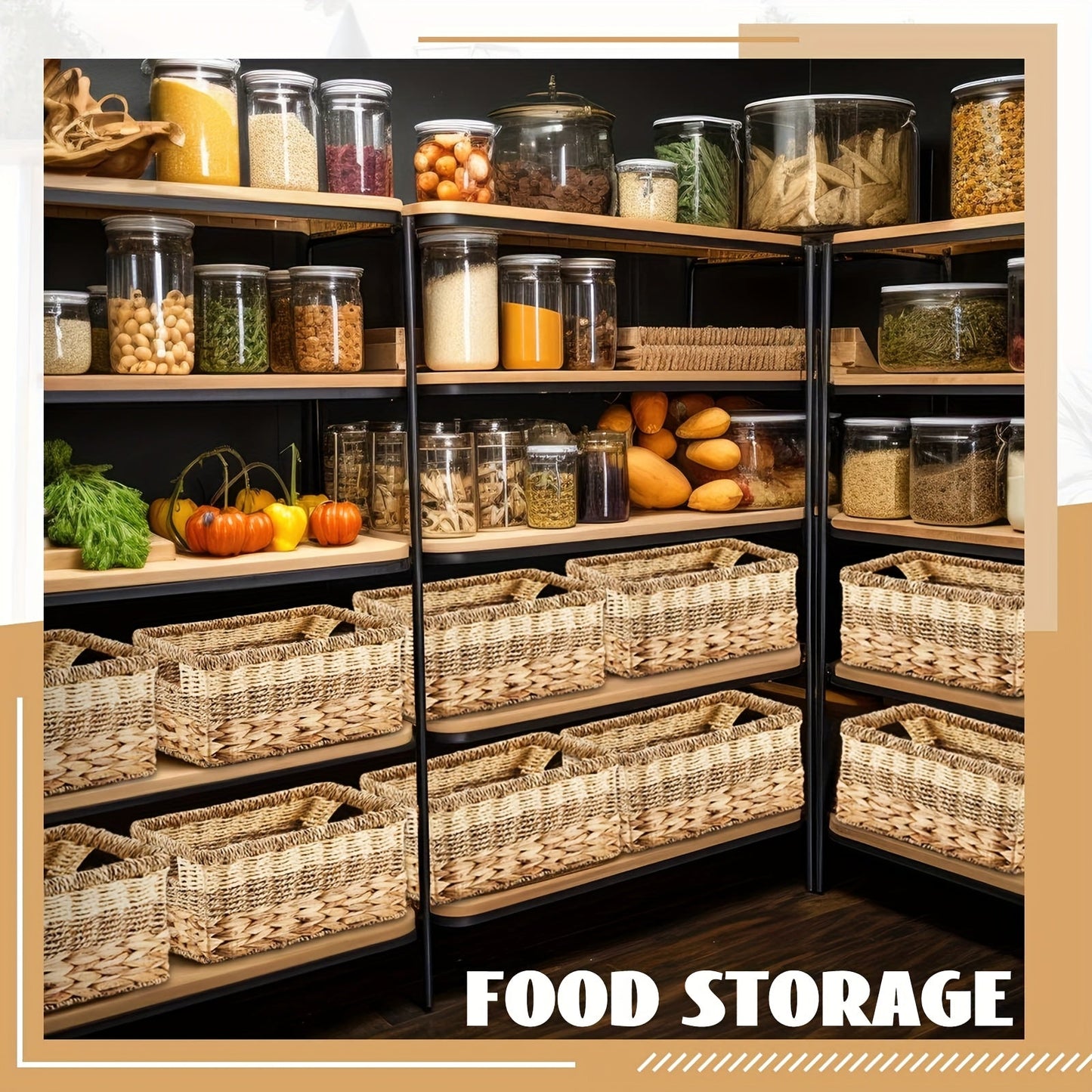 Water Hyacinth Wicker Storage Baskets Set of 4 with Handles, 12 x 8 x 6.3-Inch Shelf Organizers
