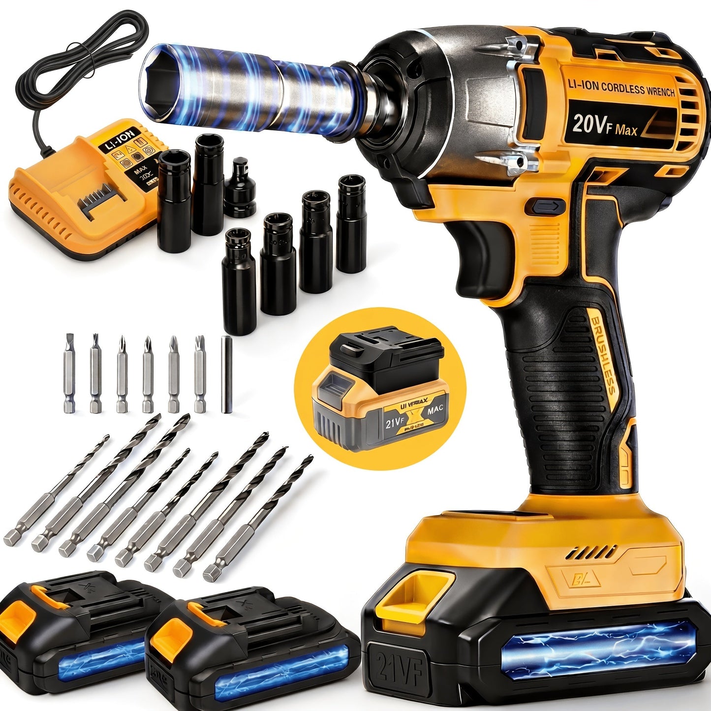 Cordless Impact Wrench 1/2 Inch Brushless, 450N.m 259Ft-lbs High Torque Impact Gun, 3300RPM Variable Speed