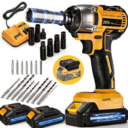 Cordless Impact Wrench 1/2 Inch Brushless, 450N.m 259Ft-lbs High Torque Impact Gun, 3300RPM Variable Speed