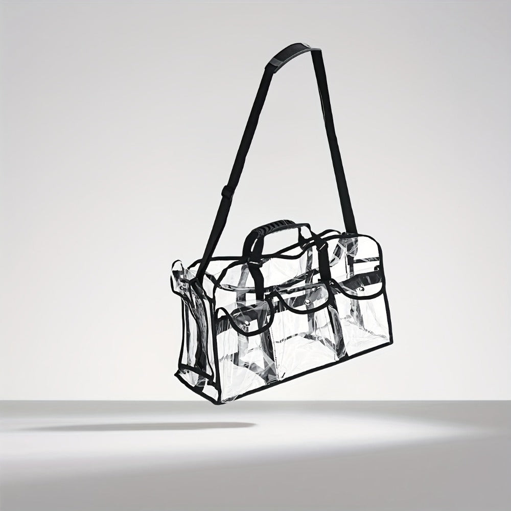 Stadium Approved Clear PVC Tote Bag Extra Large Transparent Shoulder Bag 3 External Pockets Adjustable Straps Waterproof for Men Women