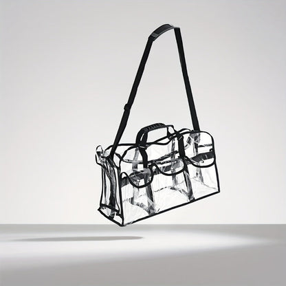 Stadium Approved Clear PVC Tote Bag Extra Large Transparent Shoulder Bag 3 External Pockets Adjustable Straps Waterproof for Men Women