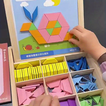 Magnetic Wooden Puzzle Board for Kids, 128/180/220/280 PCS Geometric Shape Recognition & Logical Thinking Toy