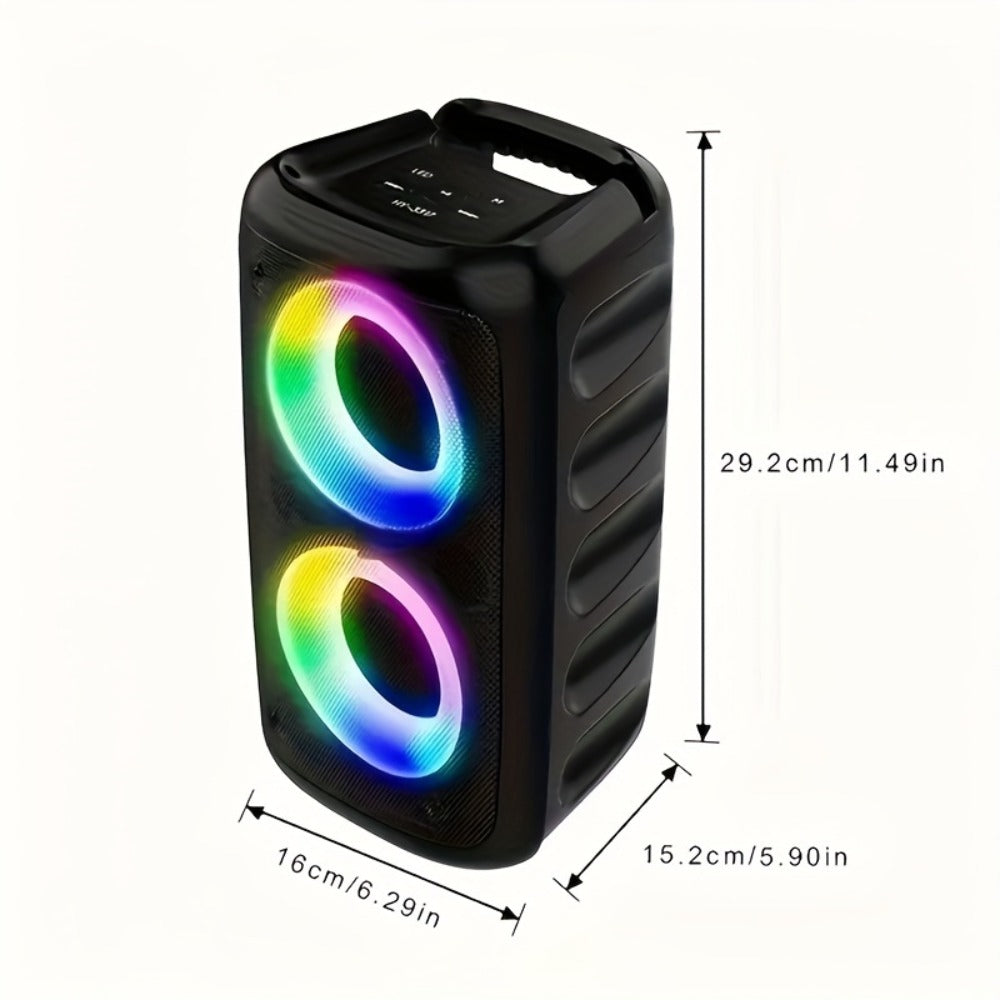 Portable PA Speaker Twin-Ring RGB Wireless Unit with TWS, Tablet Holder and Wired Microphone