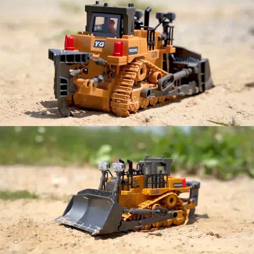 RC Construction Vehicle Toy Set 2.4GHz Remote Control Excavator Bulldozer Dump Truck Loader with Alloy Head LED Lights & Sounds