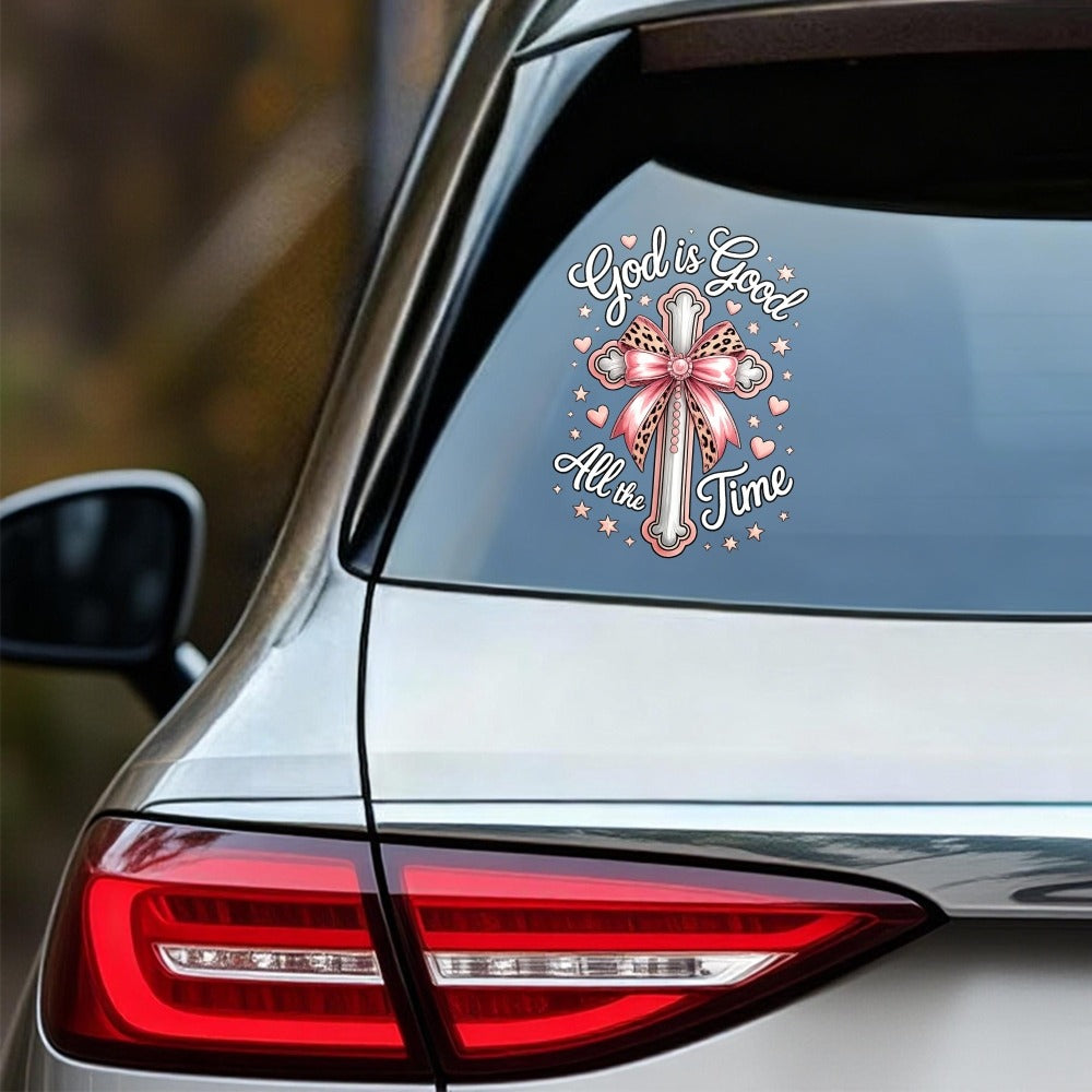 God Is Good All the Time Cross-and-Bow Decal in 5.12-Inch One- or Four-Piece Checkout Options