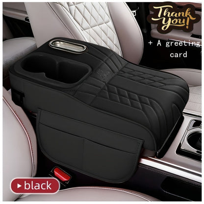 Center Console Tray Organizer with Cup Holder, Tissue Slot and Six Color Options in Black, Orange, Red, Brown or Beige