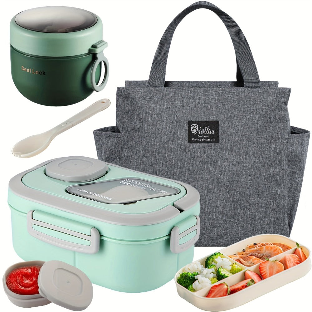 2-Layer Bento Lunch Box Set with Cup and Meal Bag - Multi-Grid Lunch Box for School, Office & Outdoor Picnics