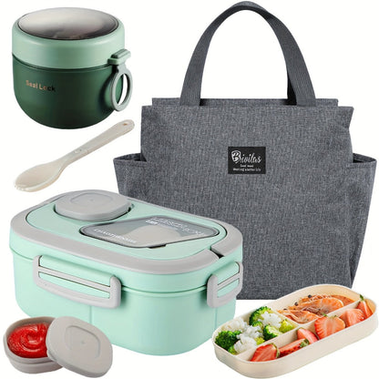 2-Layer Bento Lunch Box Set with Cup and Meal Bag - Multi-Grid Lunch Box for School, Office & Outdoor Picnics