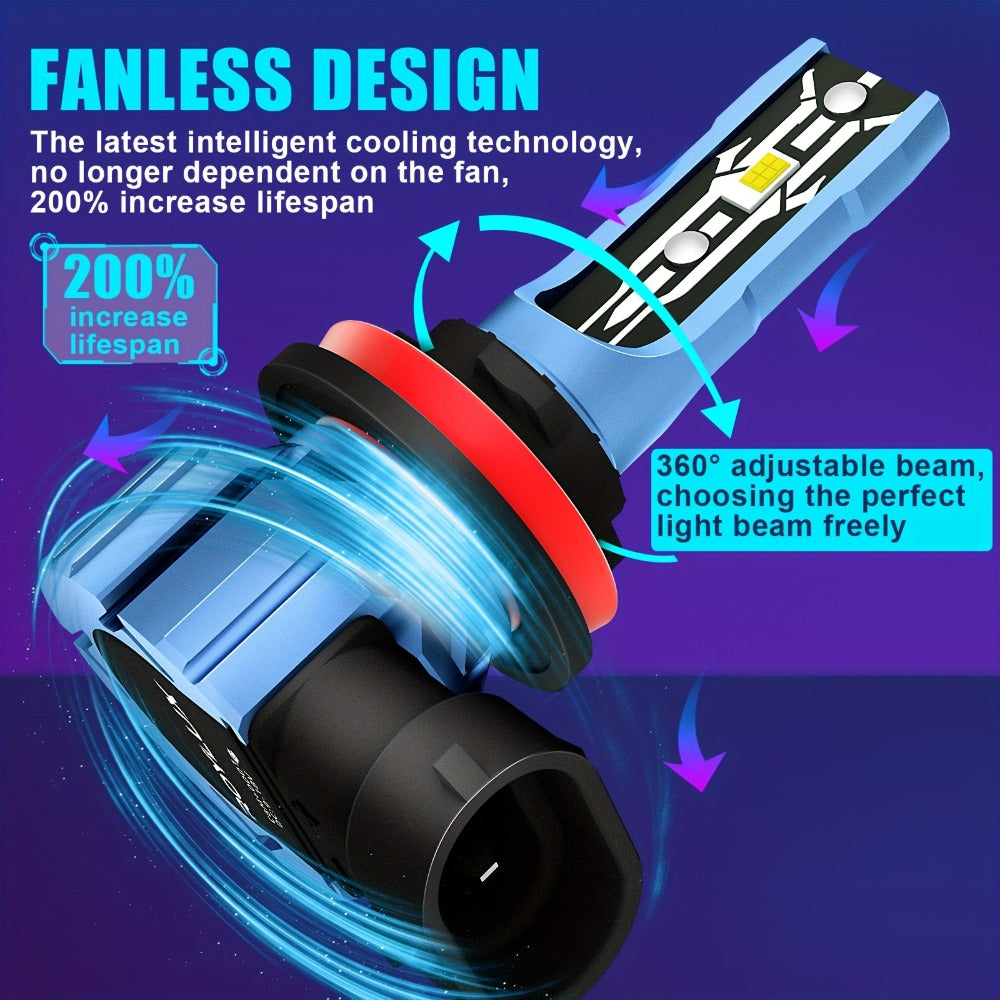 LED Headlight Bulbs Kit 4pcs, 80W 20000LM 6000K Super Bright White High & Low Beam Fog Lamp Replacement for H11+H11 / 9006+9006