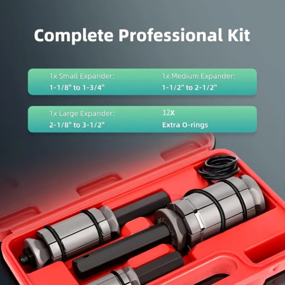 Pipe Expander Spreader Tool Set 3-Piece with 12 O-Rings – 1-1/8" to 3-1/2" Exhaust Muffler Silencer Repair Drop Forged Heat-Treated Steel