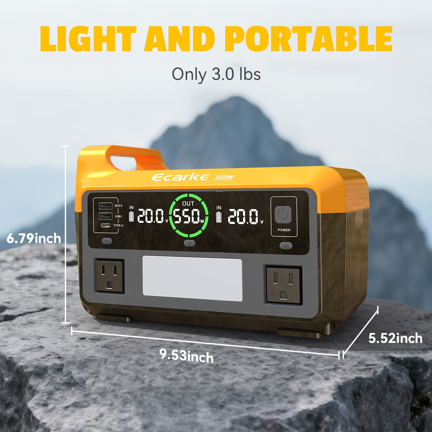 Battery Inverter for Dewalt 20V & 18V - 200W/350W/550W DC to AC 110V, USB, Type-C & AC Outlet, LED Work Light