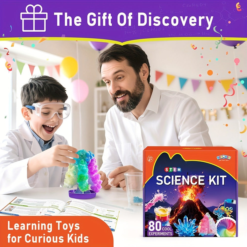 STEM Science Kit for Kids Ages 6-12, 60 80 105 Lab Experiments, Chemistry Set with Crystal Growing & Chemical Reactions