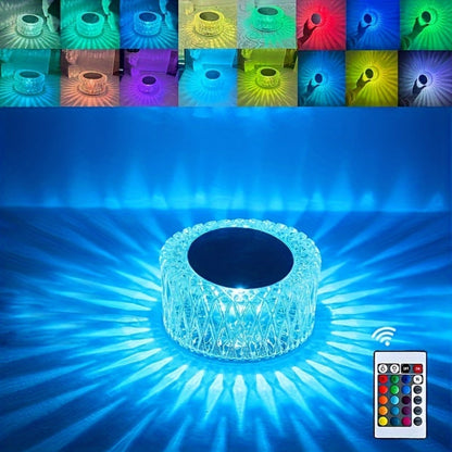 RGB LED Desk Lamp 16 Color Crystal Effect - Portable Battery Powered Night Light with Remote & Touch Control