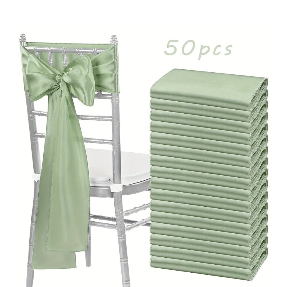 Satin Chair Sashes Bows 50pcs, 7x108 Inch Chair Waist Belt Bow Ties for Wedding Reception, Banquet