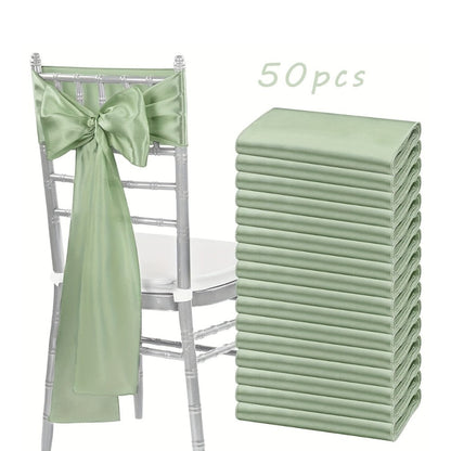 Satin Chair Sashes Bows 50pcs, 7x108 Inch Chair Waist Belt Bow Ties for Wedding Reception, Banquet