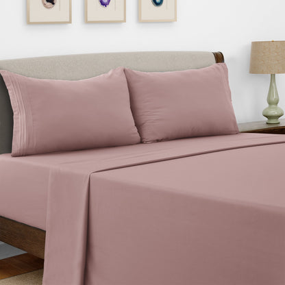 Bed Sheet Set Microfiber with Size-Dependent 3- or 4-Piece Contents and Six specified Bed Dimensions