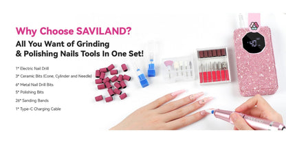 Electric Nail Drill 40000 RPM Rechargeable Professional Nail Drill Machine 4000mAh Battery LCD Display Ceramic Bits Sanding Bands