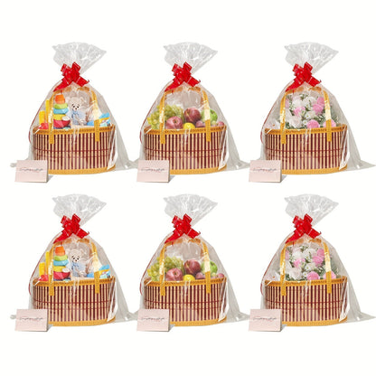 Bamboo Storage Baskets 6-Pack in Oval or Round Shapes with Nine Color and Shape Options for Home Organization