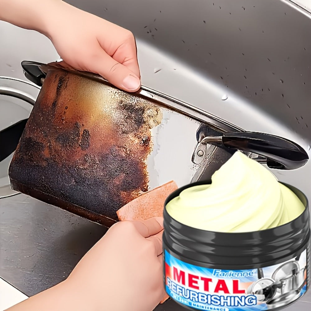 1.01oz Metal Refurbishing Cleaning Paste Tub with One Round Black Scrub Pad for Cookware and Metal Surfaces