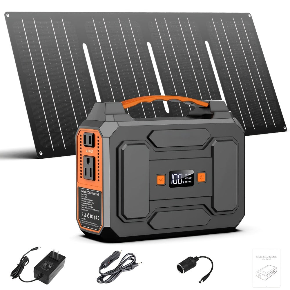 100W 146Wh Portable Power Station Solar Generator with 40W Foldable Solar Panel, 146Wh Backup Battery for Camping Hiking RV Emergency