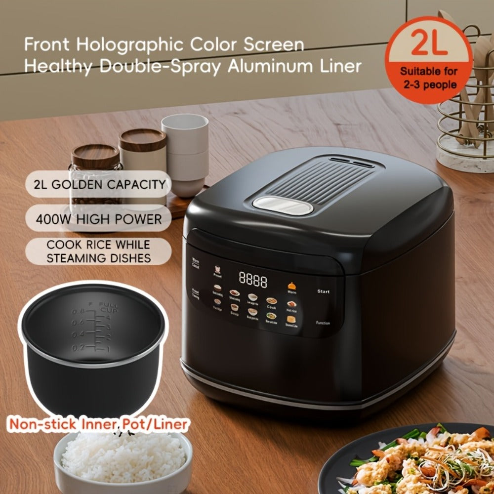 Rice Cooker 2L 4 Cups 10-in-1 Mini Multifunctional Compact Electric Rice Cooker for Rice for Home Cooking, Dining and Outdoor Meals