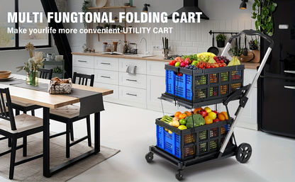 Two Tier Cart with 2 Storage Crates 360° Swivel Wheels, for Garden, Patio and Yard Use, with the Listed Configuration