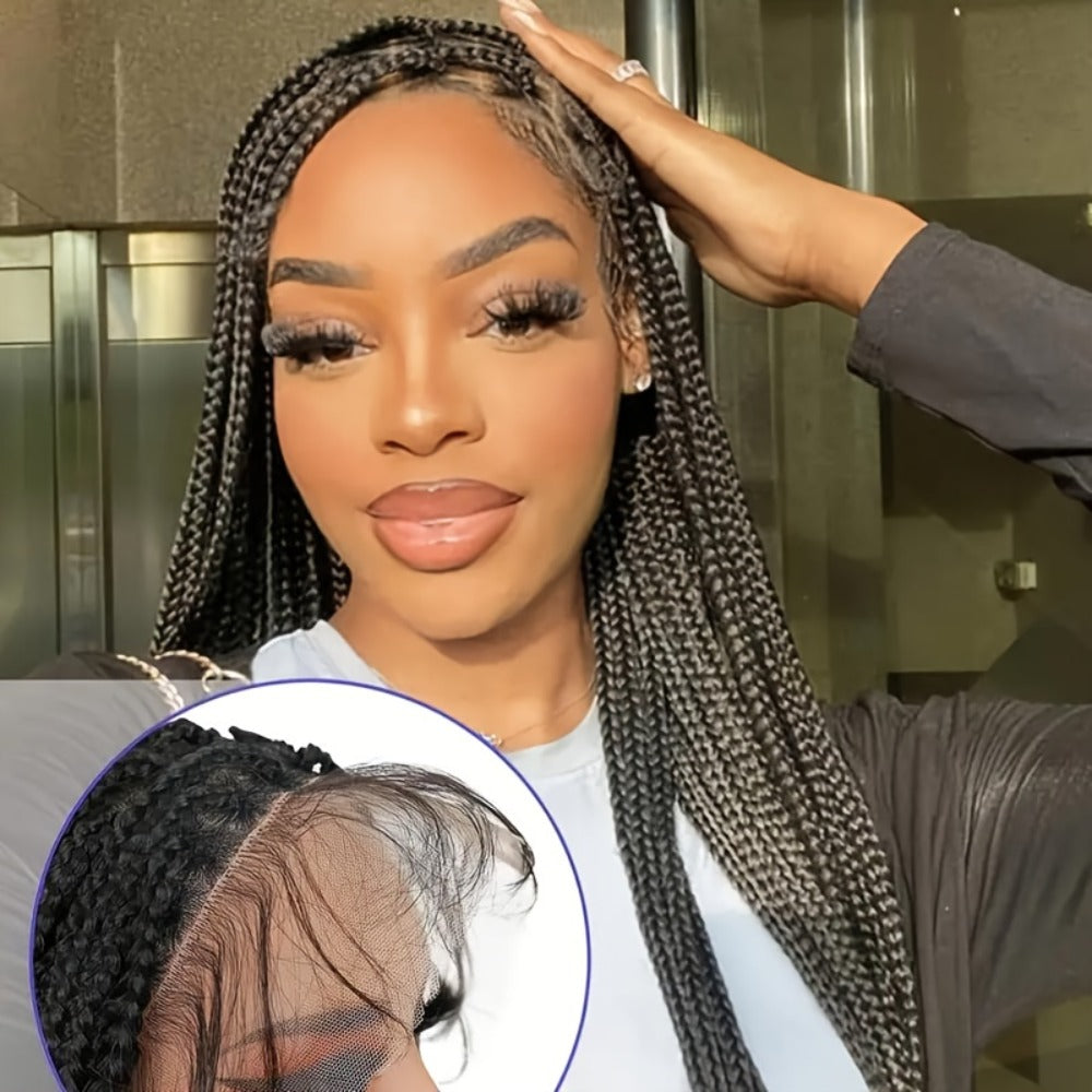 Thirty-Inch Box-Braid Wig with 360 Lace Cap and Four Black, Blonde, Burgundy or Auburn Options