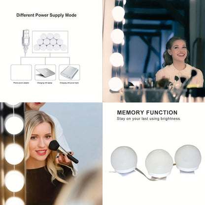 LED Vanity Mirror Light for Makeup, USB Powered 8-Bulb Mirror Lamp with 3 Color Temperatures, Adjustable Brightness & Spacing