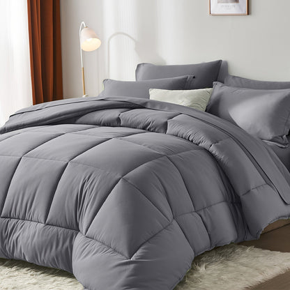 Checkered Microfiber Bed-in-a-Bag Comforter Set with Coordinated Sheets, 16 Color or Code Options and Four Sizes