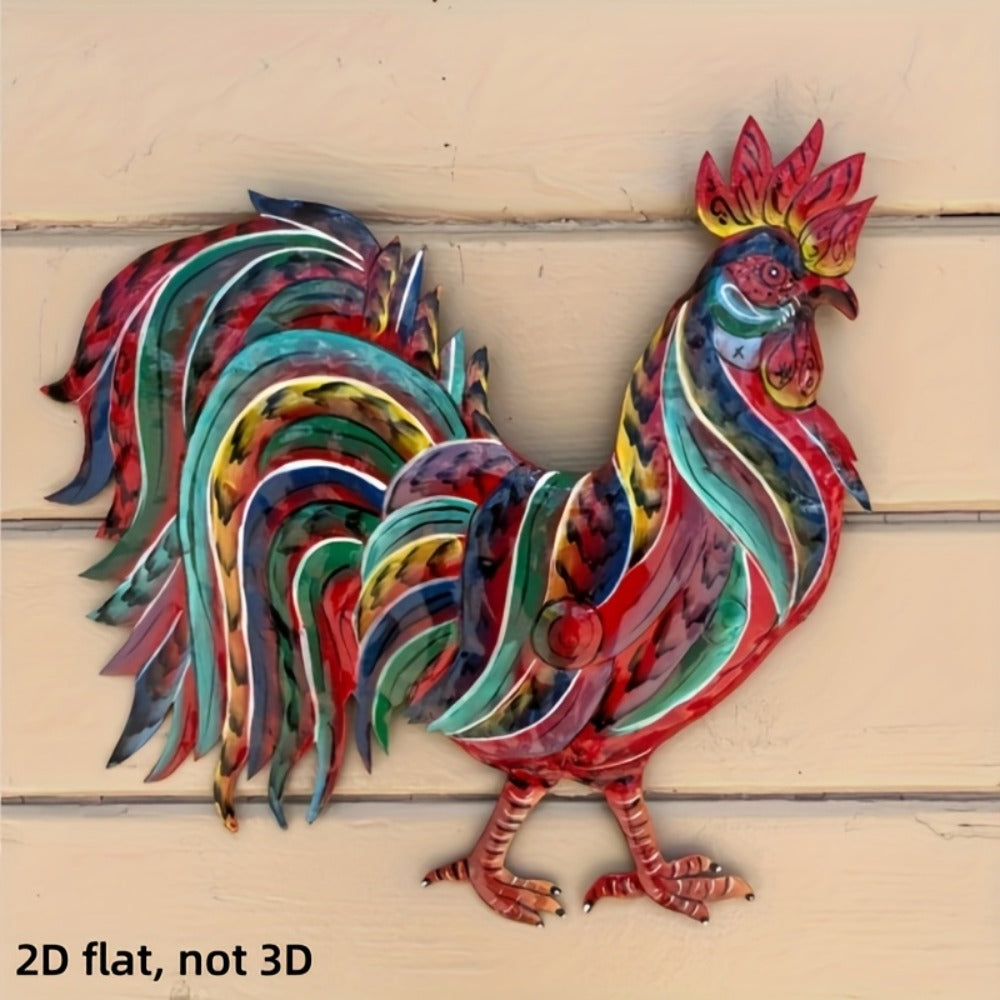 Metal Chicken Decoration 2D Flat Iron Art Farmhouse Decor | Rustic Country-Style Floor Standing Statue for Garden Backyard Courtyard Kitchen
