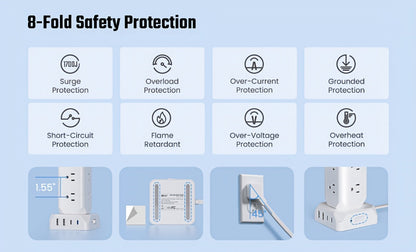 Power Strip Tower 16-in-1 Surge Protector 12 AC Outlets 4 USB Ports USB-C PD20W 1800J Protection for an Everyday Personal Care Routine
