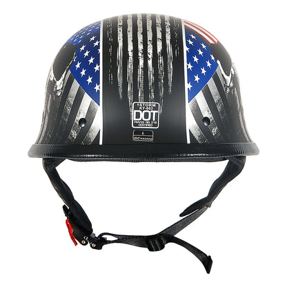 German Style Motorcycle Half Face Helmet – Novelty Skull & Carbon Fiber Design, UV Glossy Finish, Removable Washable Padding