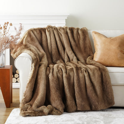 Long Hair Fluffy Reversible Plush Velvet Throw Blanket, 300-350gsm Elegant Throw for Couch & Bed