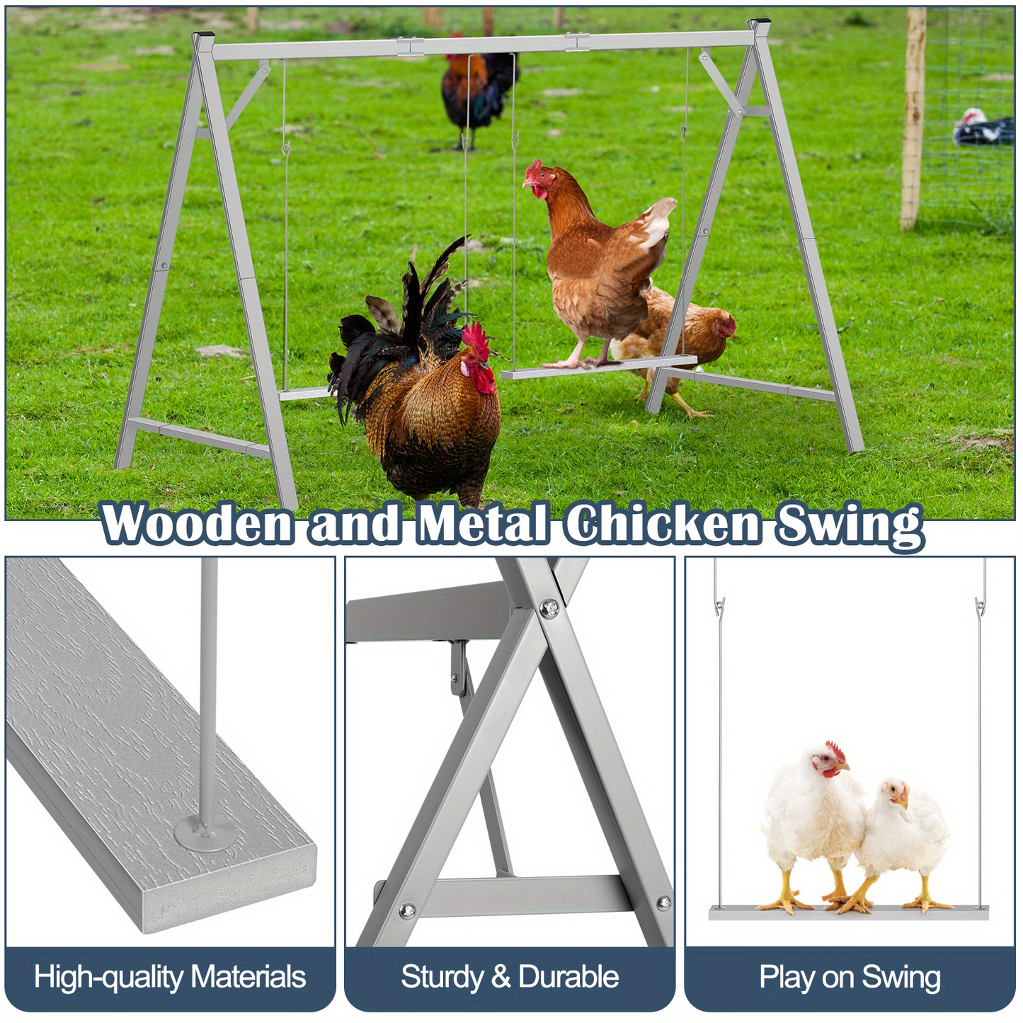 Chicken Swing Coop Toy Metal Perch for Backyard Hens Roosters Parrots Rabbits Promotes Exercise Balance for Garden, Patio and Yard Use