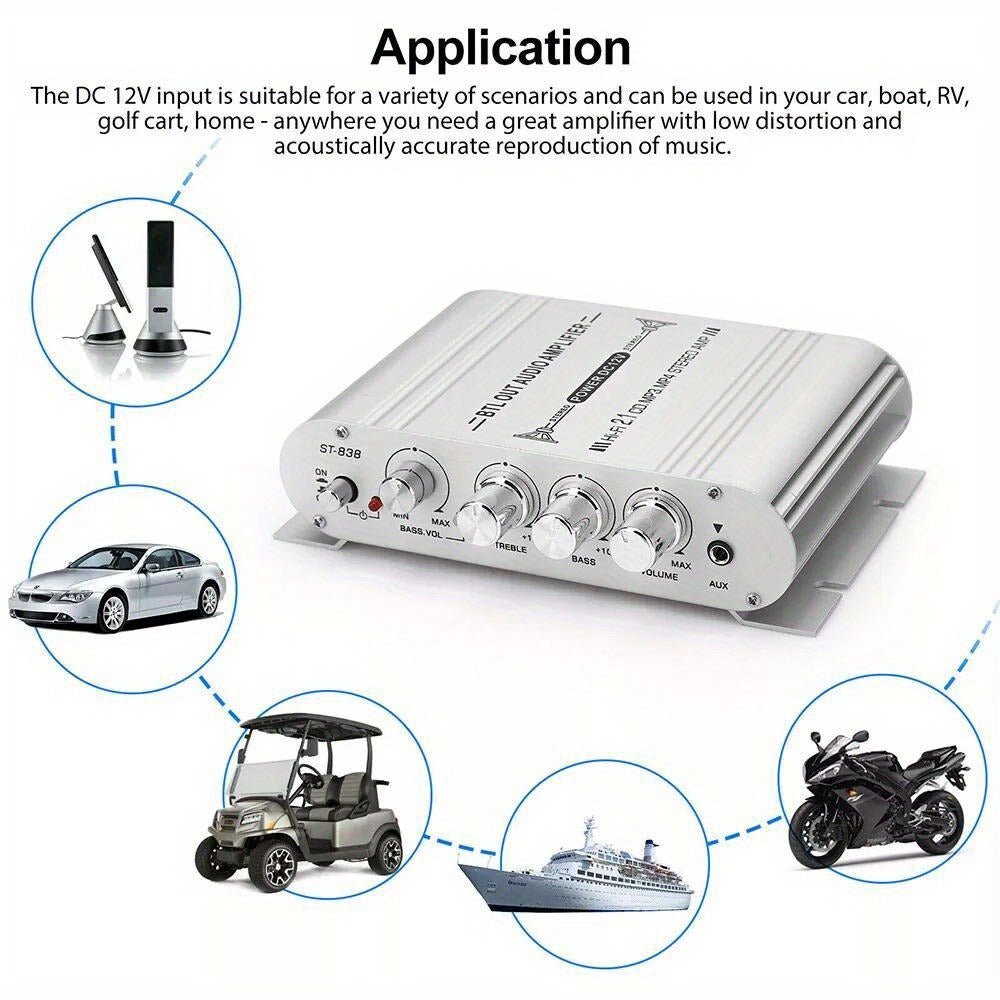 400W Car Audio Amplifier 2.1 Channel 12V Vehicle Sound System Stereo Bass Booster with Aluminum Alloy Housing