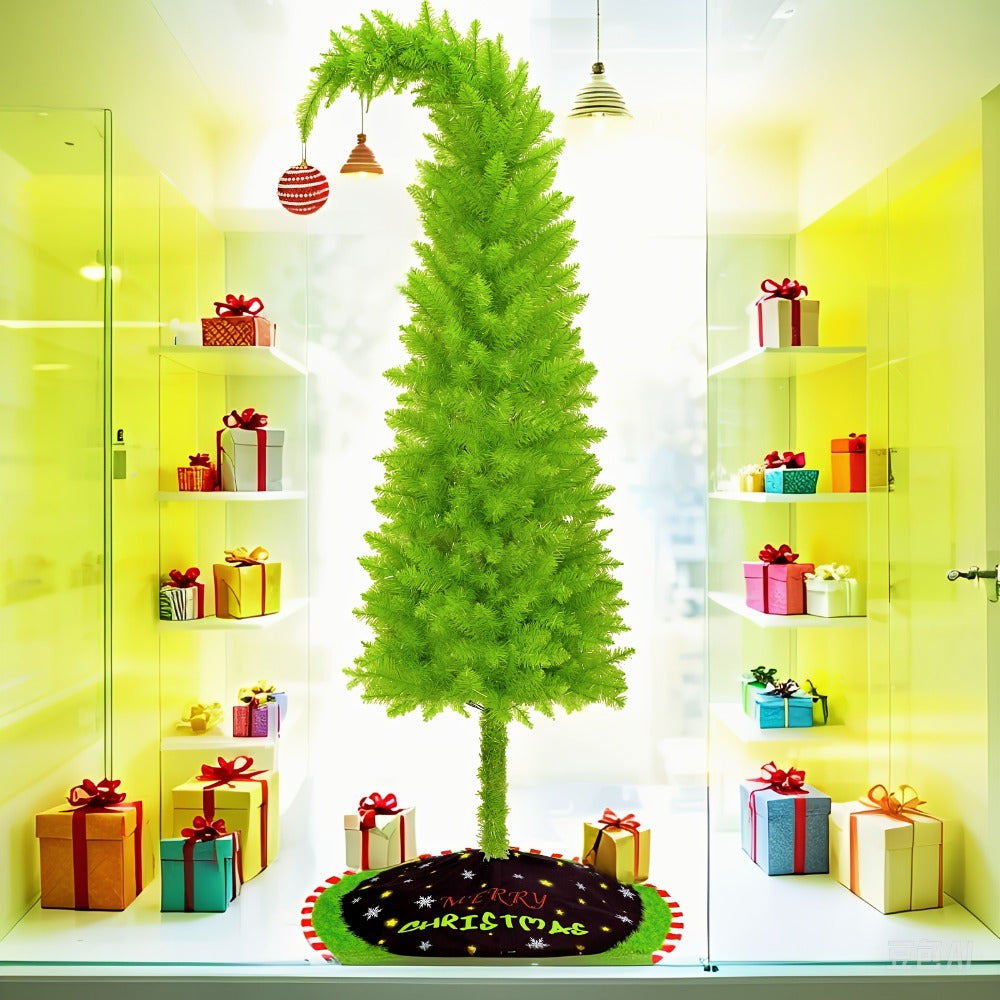 6 Foot Artificial Christmas Tree with Lights Tree Skirt and Christmas Ball Bendable Xmas Tree for Entryways, Bedrooms and Living Spaces