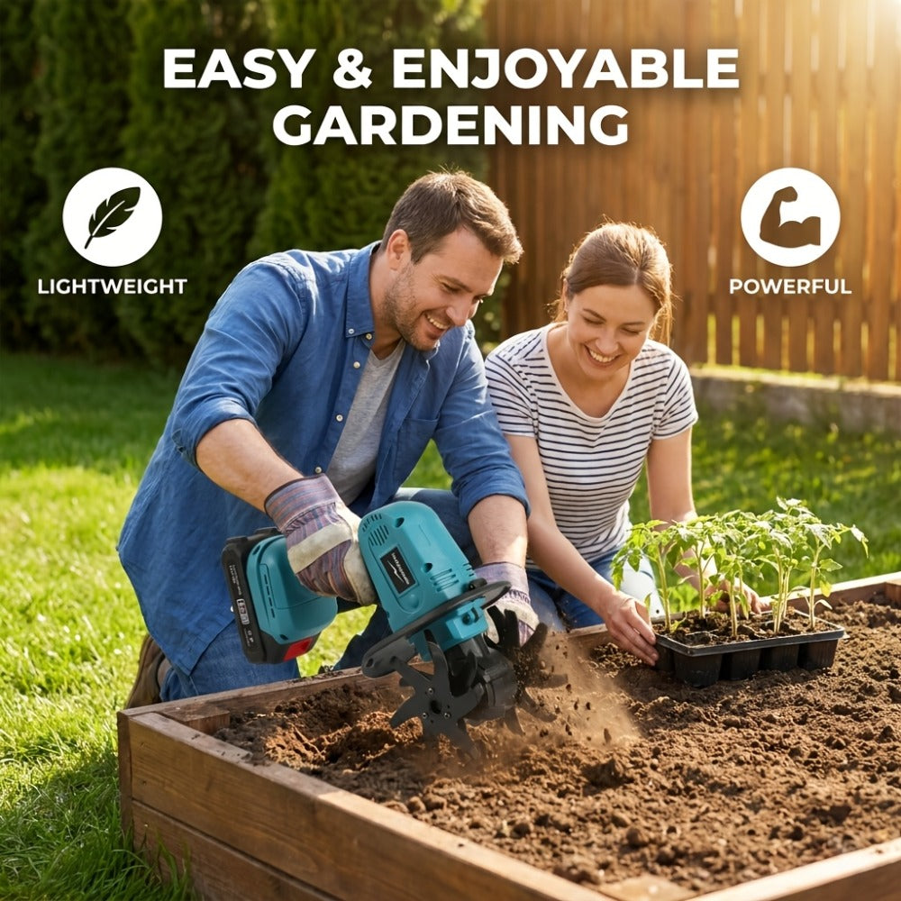 Cordless Electric Cultivator 20V Handheld Rotary Tiller, 9-Inch Width 6.6-Inch Depth, 1 or 2 Batteries & Charger