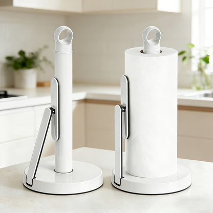 Paper Towel Holder Countertop – Stainless Steel Standing Dispenser with Tension Arm for One-Handed Tear