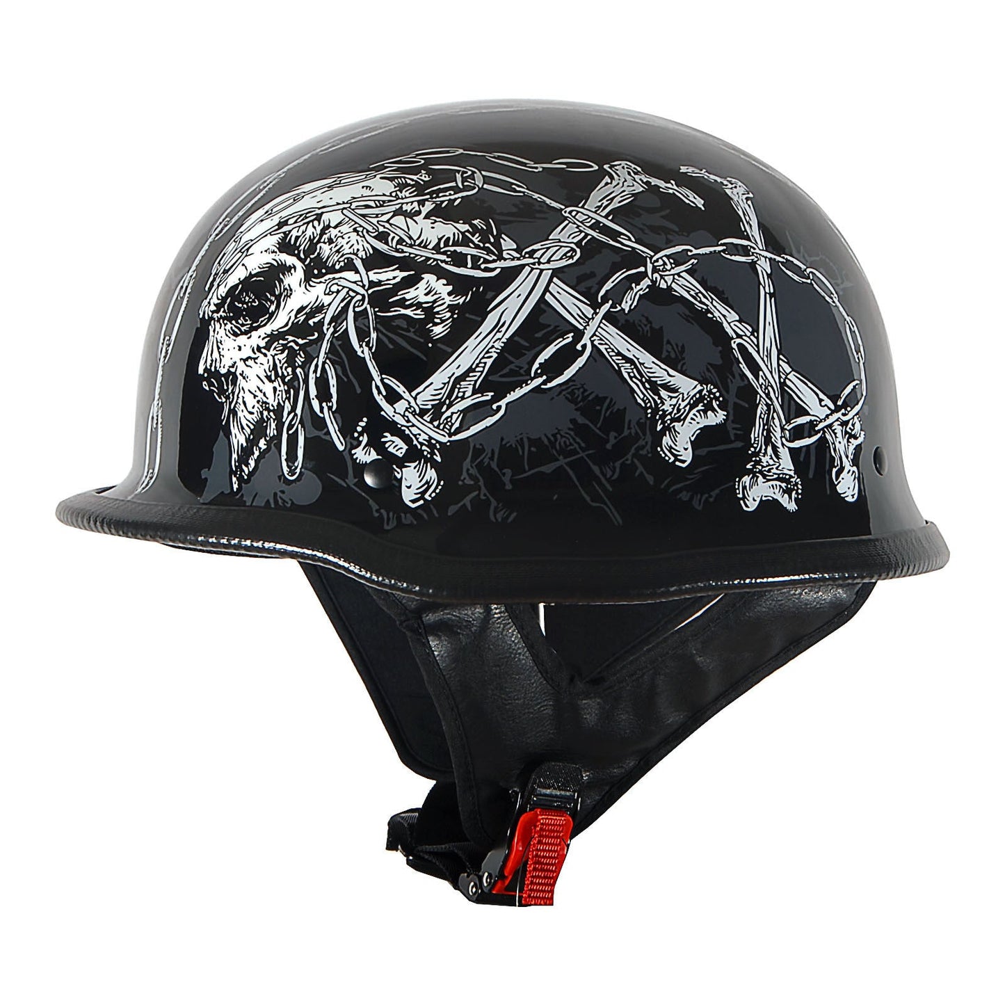 German Style Motorcycle Half Face Helmet – Novelty Skull & Carbon Fiber Design, UV Glossy Finish, Removable Washable Padding
