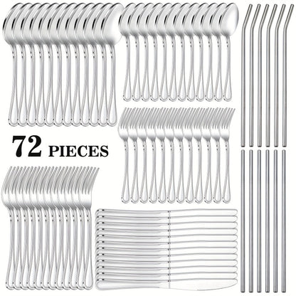 Stainless Steel Flatware Sets in 20–72 Piece Silver, Black or Gold Configurations with Exact Checkout Options