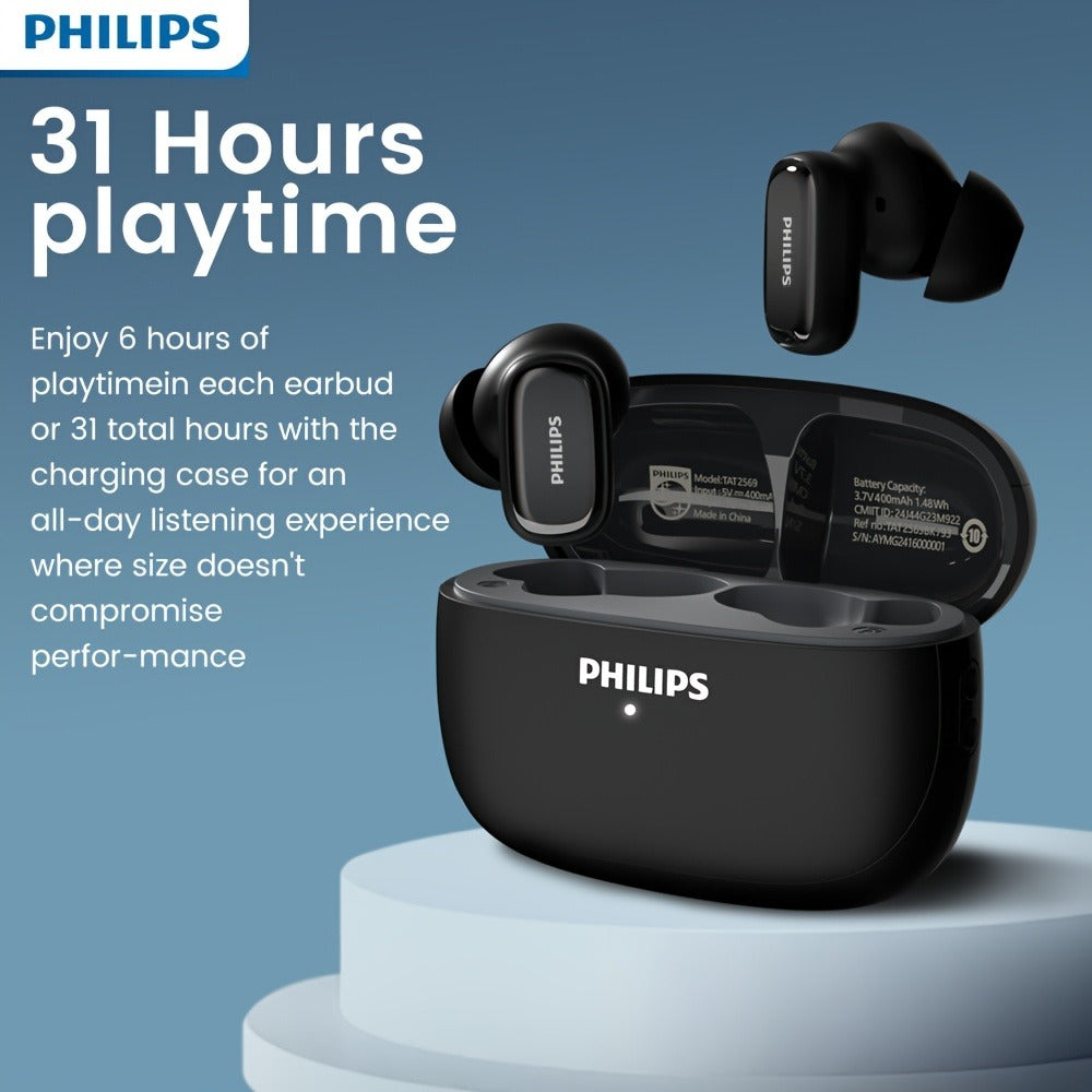 Wireless Earbuds Philips TAT2569 with Active Noise Reduction, Dual Microphones and Type-C Charging Case