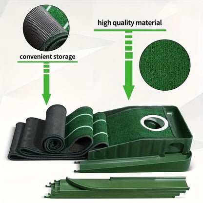 Golf Putting Mat with Automatic Ball Return – 3/5/7 ft Indoor Outdoor Putting Green | Professional Practice Turf with Ball Collector