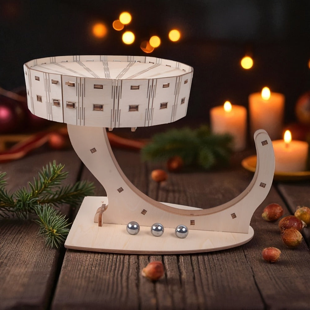 Perpetual Motion Machine Puzzle Kit 3D Wooden, Metal Ball Kinetic Sculpture, Mechanical Brain Teaser STEM Model