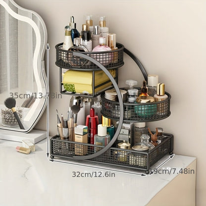 Lightweight Metal Cosmetic Storage Rack with Makeup Brushes Included No-Installation Countertop Organizer for Bathroom Dresser Vanity