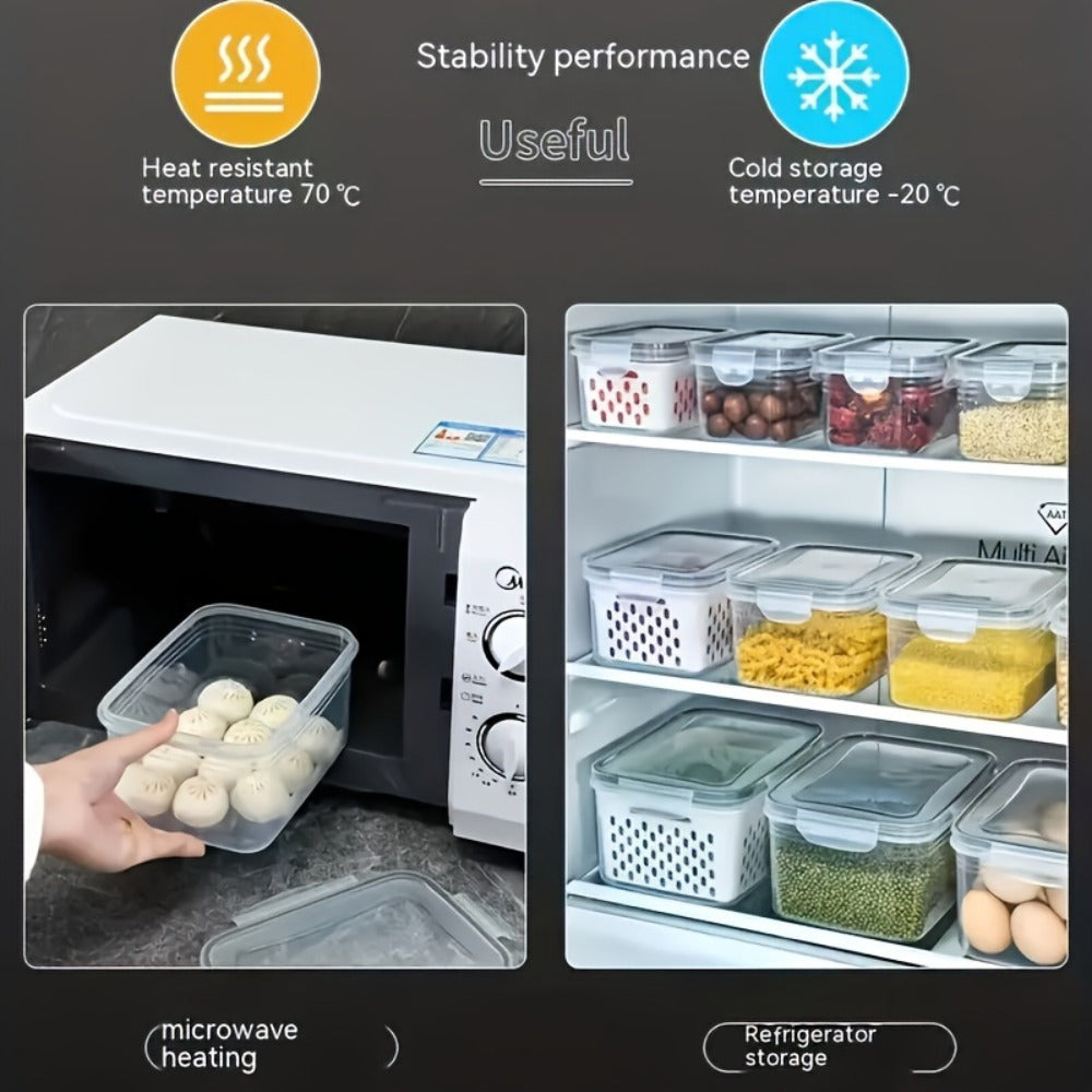 Storage Containers with Lids, Six-Piece Drain Basket Set with Two Boxes, Two Lids and Two Capacity Sizes