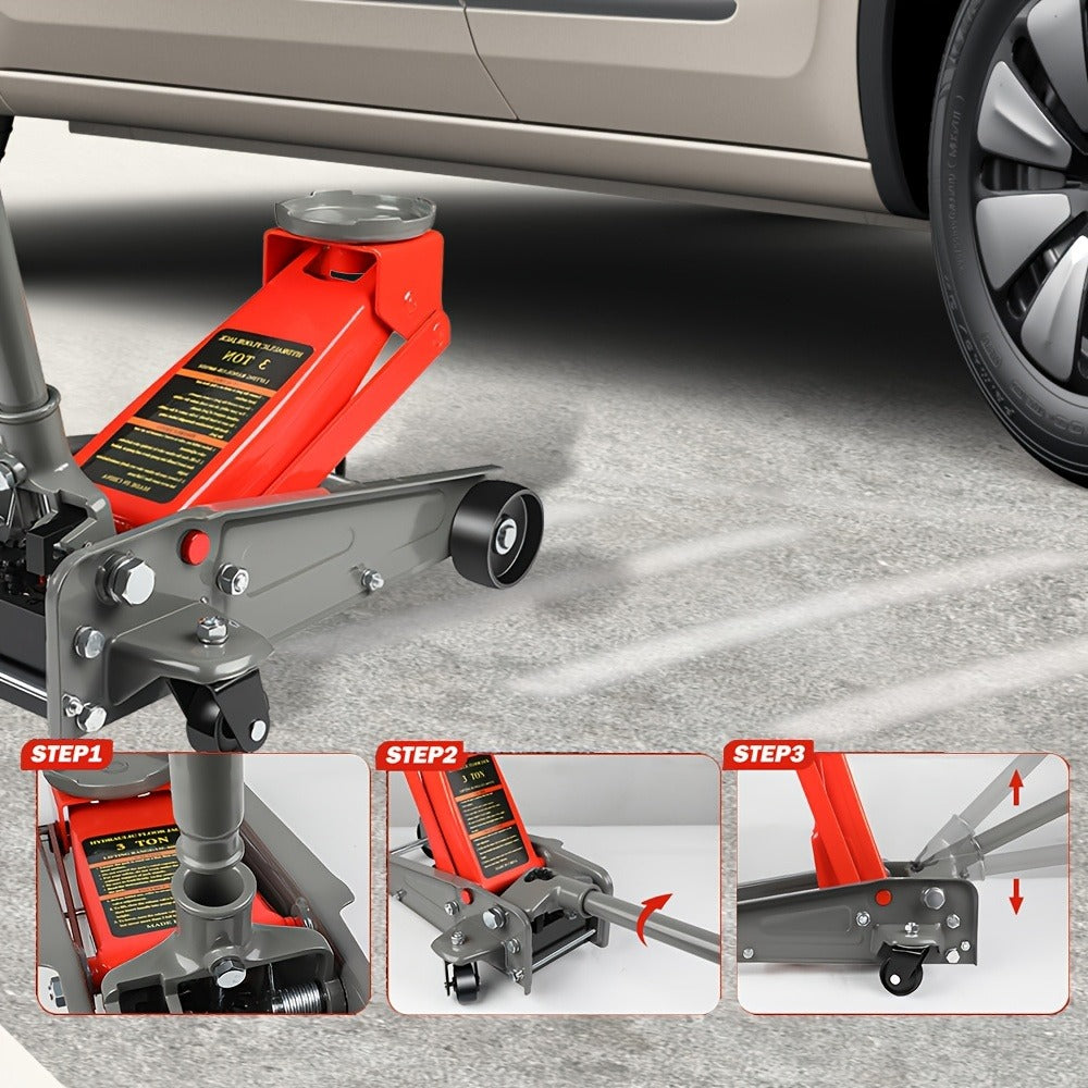 3 Ton Floor Jack with Wheels Rapid Pump Low Profile Car Jack 5.31"-18.11" Lift Range 460mm Max Height