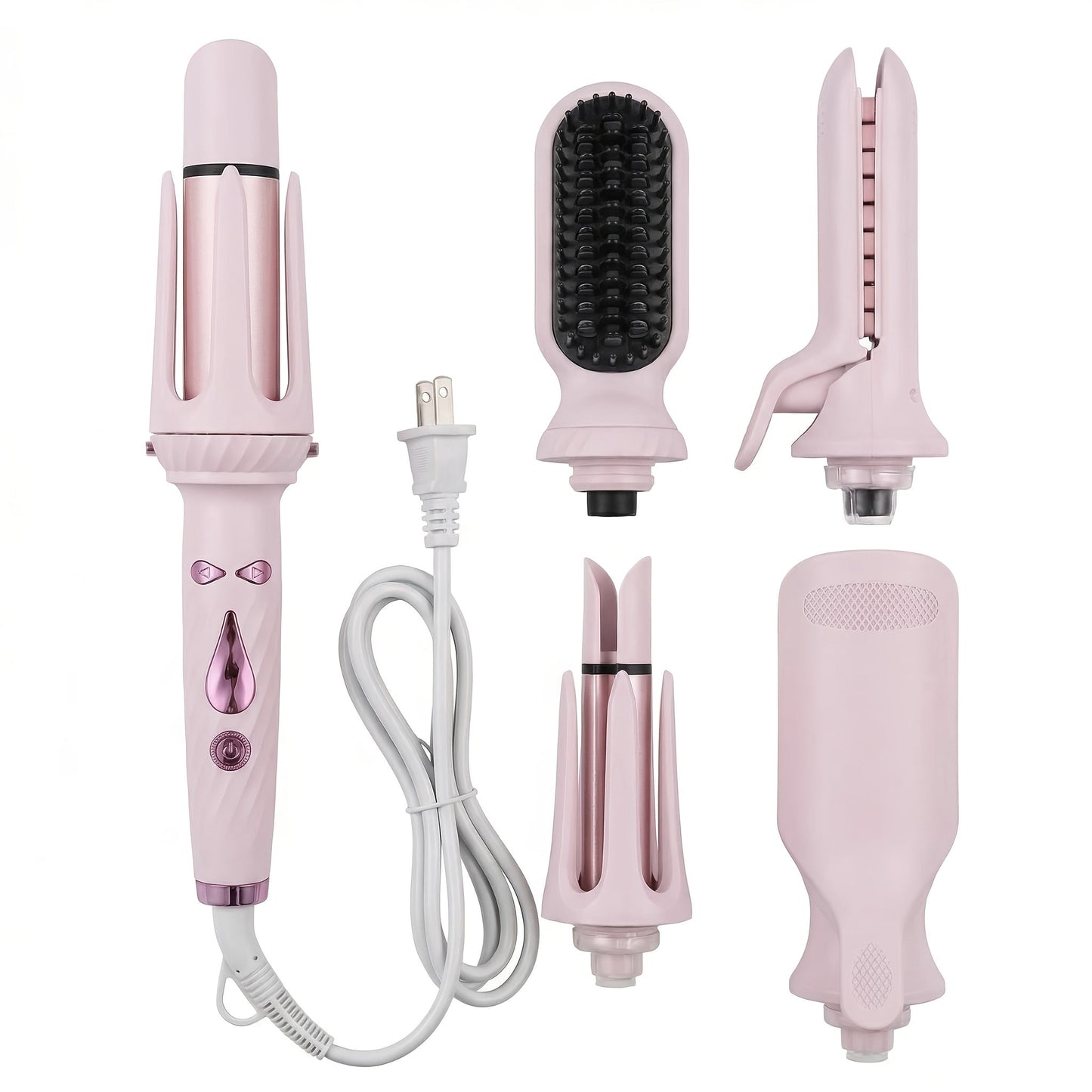 5-in-1 Hair Styler Set with Interchangeable Curling Wand & Straightening Brush - Multi Barrel Curling Iron Kit for Waves