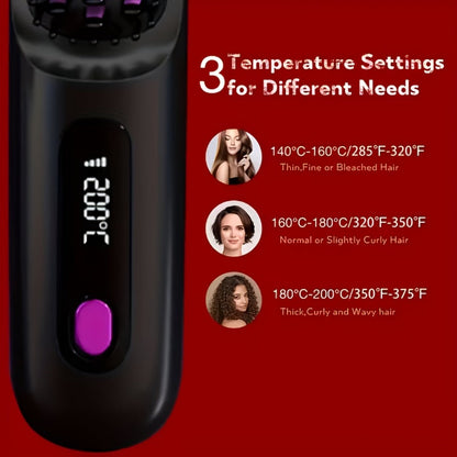 Compact Rechargeable Straightening Brush in Black or White with Display, Comb and USB Cable