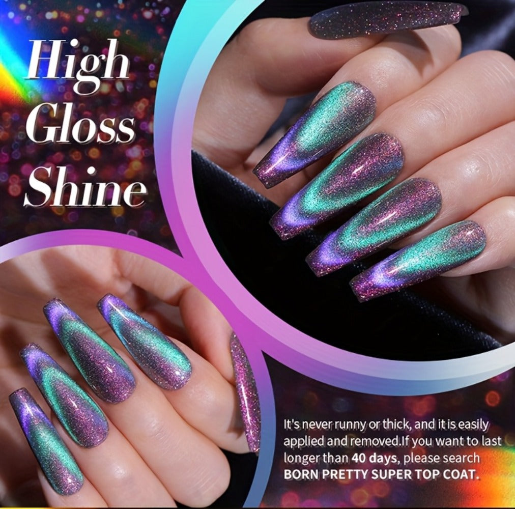 Gel Nail Polish BORN PRETTY 6-Piece 10ml Magnetic Cat-Eye Set with Double-Light Reflection