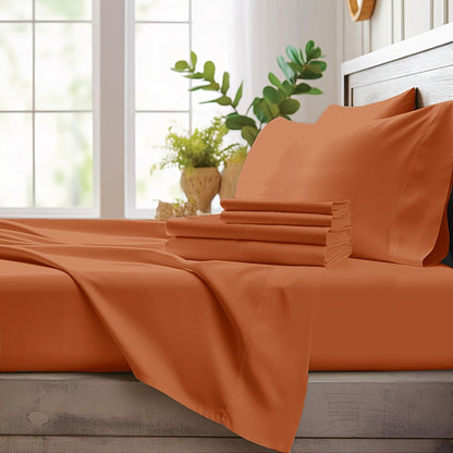 Bamboo Cooling Sheet Set 4pcs, Deep Pocket Fitted Sheet Flat Sheet Pillowcases for Hot Sleepers Twin Full Queen King